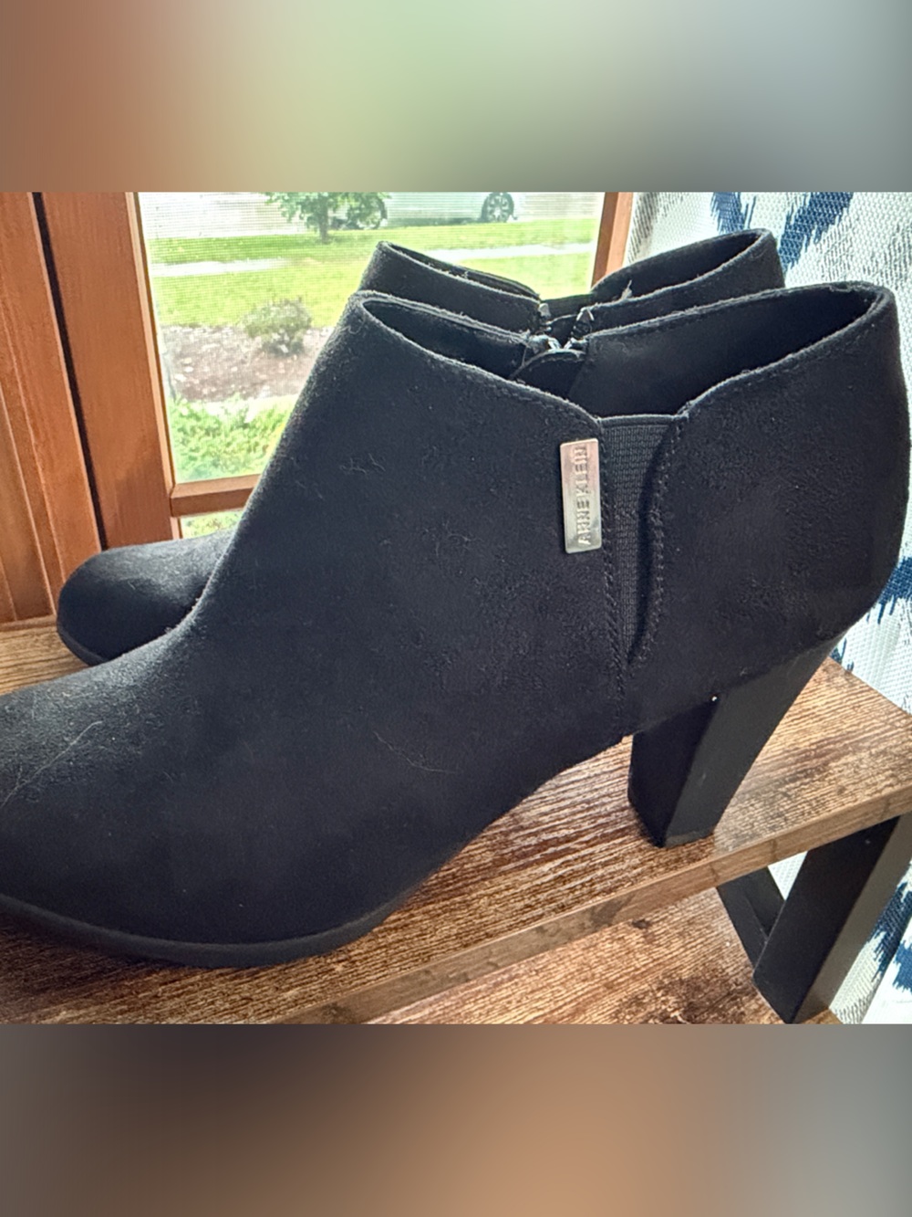 Anne Klein Black Suede Ankle Booties with Block Heel